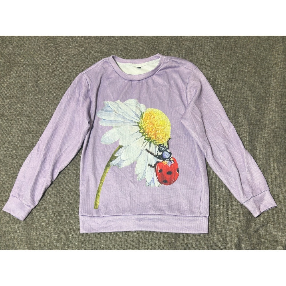 Unbranded Womens 2XL Sweatshirt Purple Daisy Ladybug Graphic Crewneck